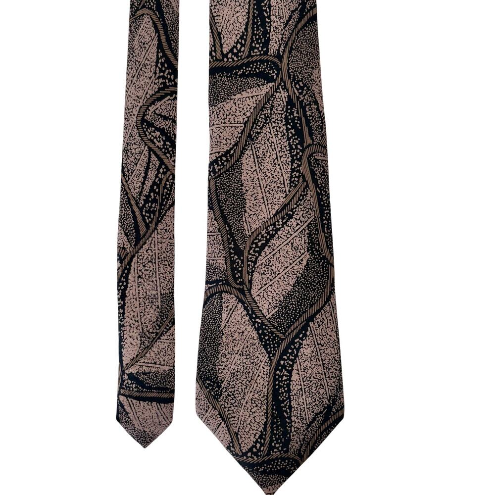 Vintage Oleg Cassini Silk Tie Navy Taupe Mod Art Print Retro